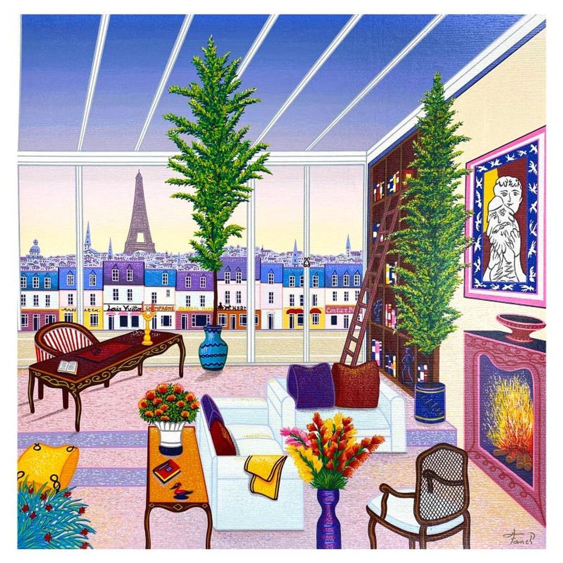Fanch Ledan, "Salon Parisian" Limited Edition Serigraph on Canvas, AP Numbered Inverso and Hand: Salon Parisian is a limited edition serigraph on canvas by Fanch, AP numbered inverso and hand signed by the artist. Includes Letter of Authenticity. Measures approx. 20.5" x 20.5" (image). This proof