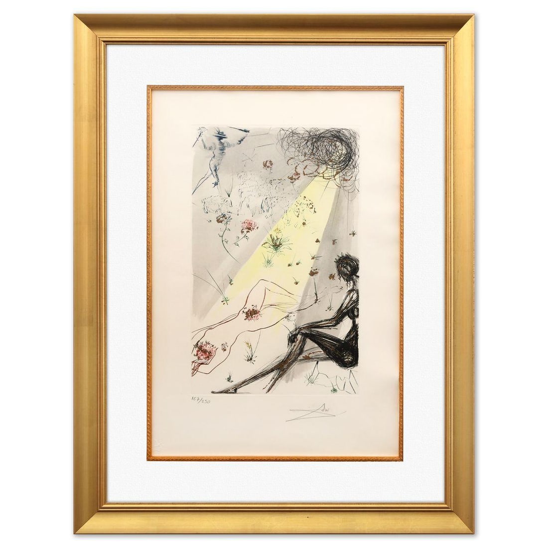 Salvador Dali- Original Lithograph "The Shepherd from Song of Songs": Artist: Salvador Dali. Medium: Original Lithograph. Title: The Shepherd from Song of Songs. Size: 21" x 15". Measures approx. 30" x 33" (framed). Signature: Hand signed and numbered. Certificate of Au