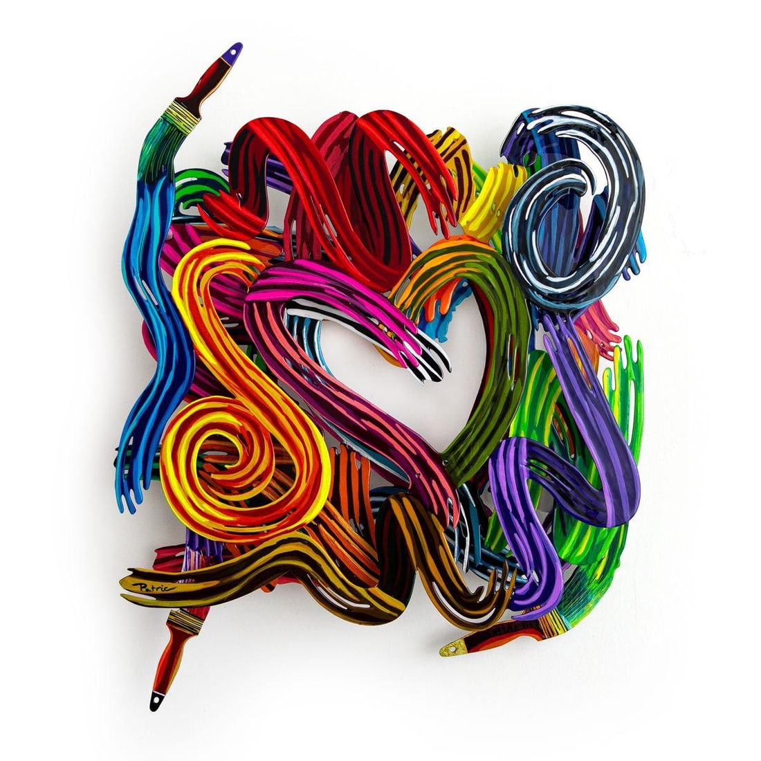 Patricia Govezensky- Original Painting on Cutout Steel "Work of Heart (Mini Series)": Artist: Patricia Govezensky. Medium: Original Painting on Cutout Steel. Title: Work of Heart (Mini Series). Size: 17" x 14". Signature: Hand Signed by the Artist. Certificate of Authenticity: Is inclu