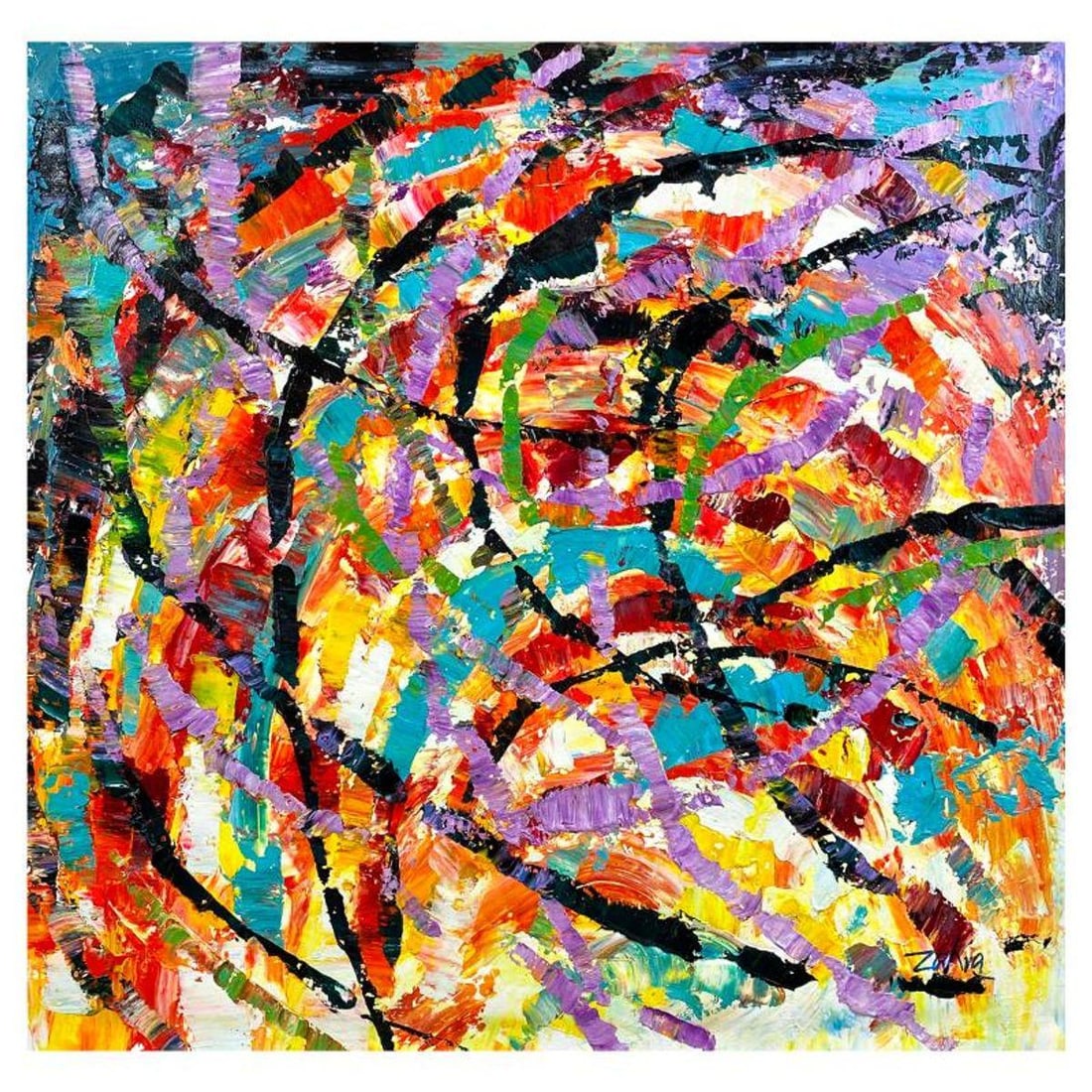 Zahra, Original Acrylic Painting on Canvas, Hand Signed with Letter of Authenticity.: This is an original acrylic painting on canvas by Zahra, hand signed by the artist. Includes Letter of Authenticity. Measures approx. 36" x 36" (image).