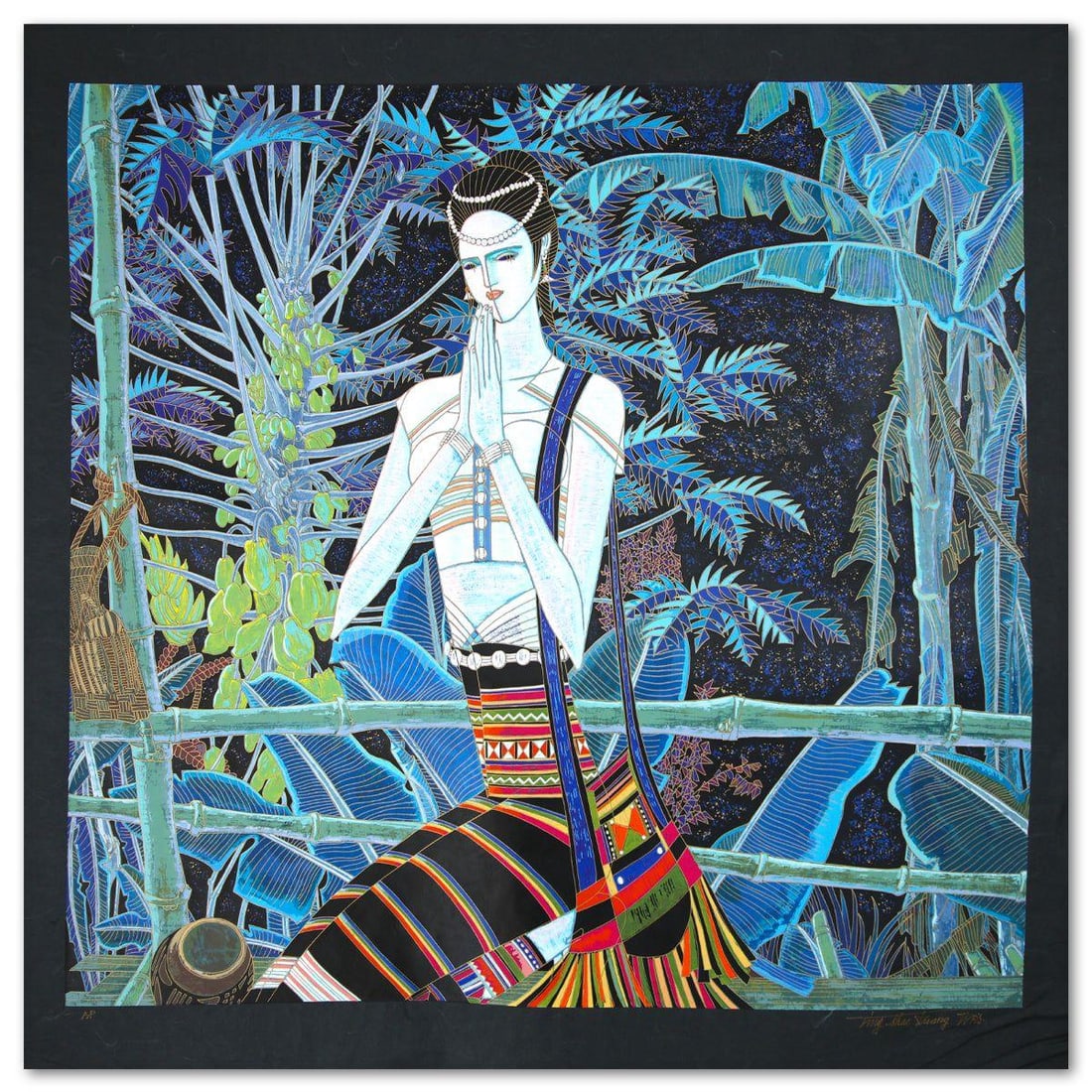 Ting Kuang- Silkscreen "Best Wishes": Artist: Ting Kuang. Medium: Silkscreen. Title: Best Wishes. Size: 36" x 37". Signature: Hand signed and numbered. Reference#: 74858.