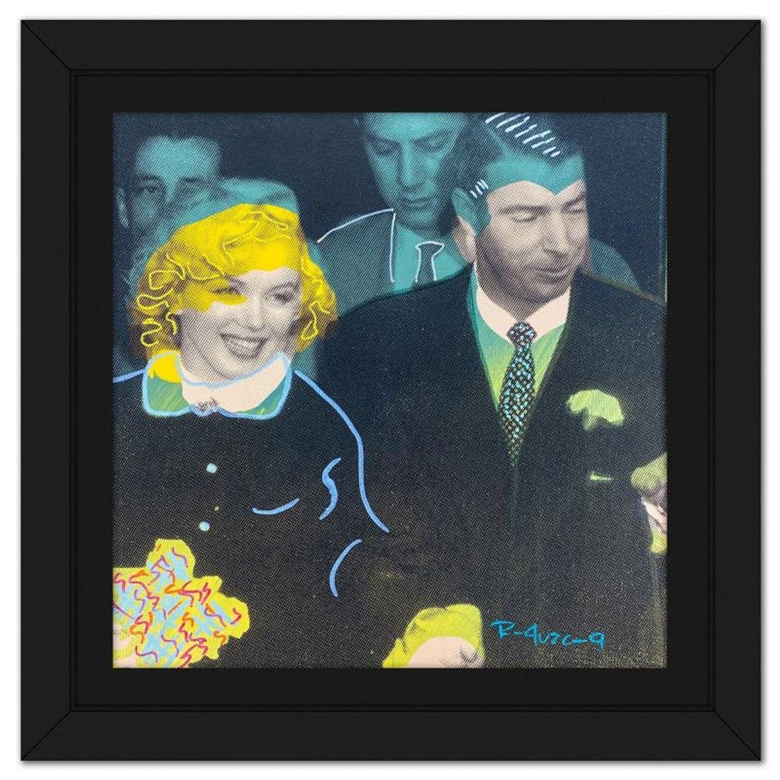 Ringo Daniel Funes, "Marilyn and Joe DiMaggio Wedding" Framed One-of-a-Kind Mixed Media on Canvas,: Marilyn and Joe DiMaggio Wedding is a one-of-a-kind hand-pulled mixed media silkscreen on canvas by Ringo (Daniel Funes) - protege of Andy Warhol's apprentice, Steve Kaufman.This piece is hand signed