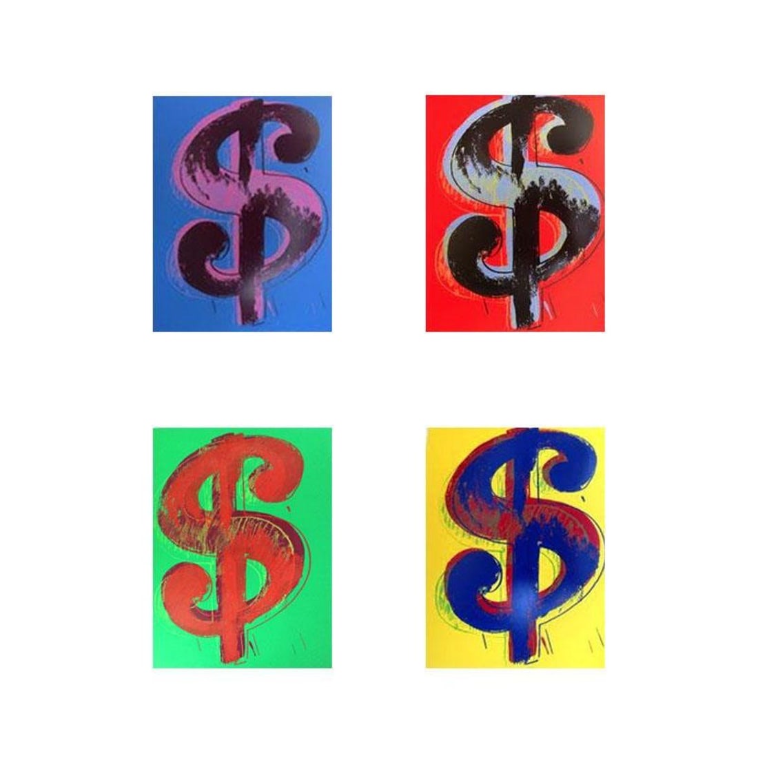 Andy Warhol "$ (Dollar signs)" Limited Edition Suite of 4 Silk Screen Prints from Sunday B Morning.: $ (Dollar signs) is a suite of 4 limited edition silk screen prints on museum board from Sunday B Morning featuring the works of Andy Warhol. The piece is stamped in blue on the back with "Published b