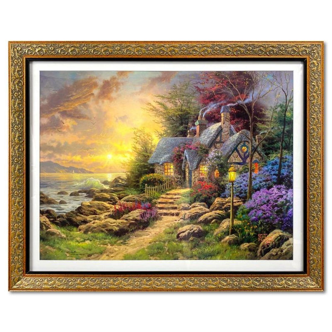 Thomas Kinkade (1958-2012), "Seaside Hideaway" Framed Limited Edition Lithograph, Numbered and: Seaside Hideaway is an limited edition offset lithograph on paper by Thomas Kinkade (1958-2012), numbered and bearing Kinkade's authorized signature. This piece comes framed. Letter of Authenticity. M