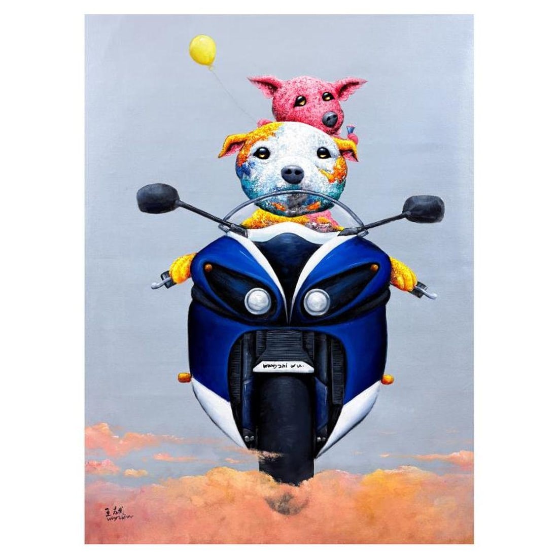 Wang, Original Mixed Media Painting on Canvas, Hand Signed with Letter of Authenticity.: This is an original mixed media painting on canvas by Wang, hand signed by the artist. Includes Letter of Authenticity. Measures approx. 55" x 54" (image).