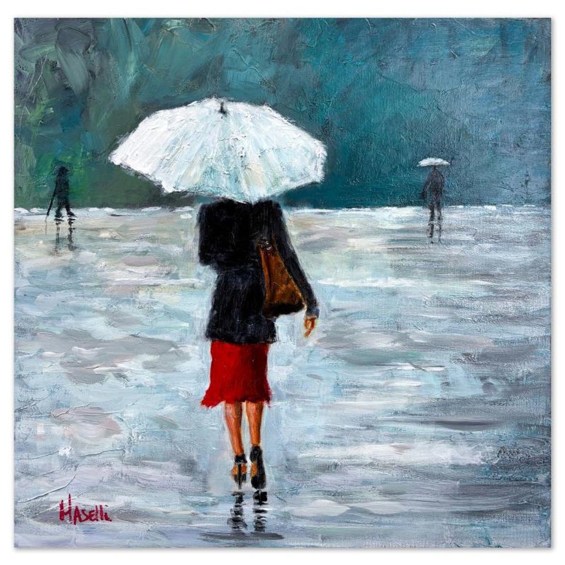 Michael Maselli, "Evening Walk" Original Painting on Canvas, Hand Signed with Letter of: Evening Walk is an original painting on stretched canvas by Michael Maselli, hand signed by the artist. Includes Letter of Authenticity. Measures approx. 24" x 24" (image).