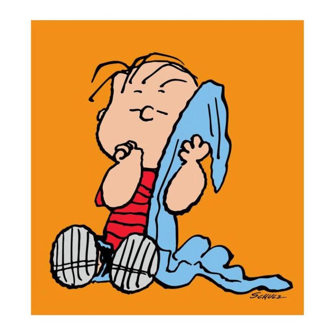 Peanuts, "Linus: Orange" Hand Numbered Canvas (40"x44") Limited Edition Fine Art Print with: A vibrant and striking edition portraying the simple yet emotive art of Charles. M. Schulz, creator of PEANUTS . You'll love the color, it really POPS in person! It looks incredible on the wall and wi