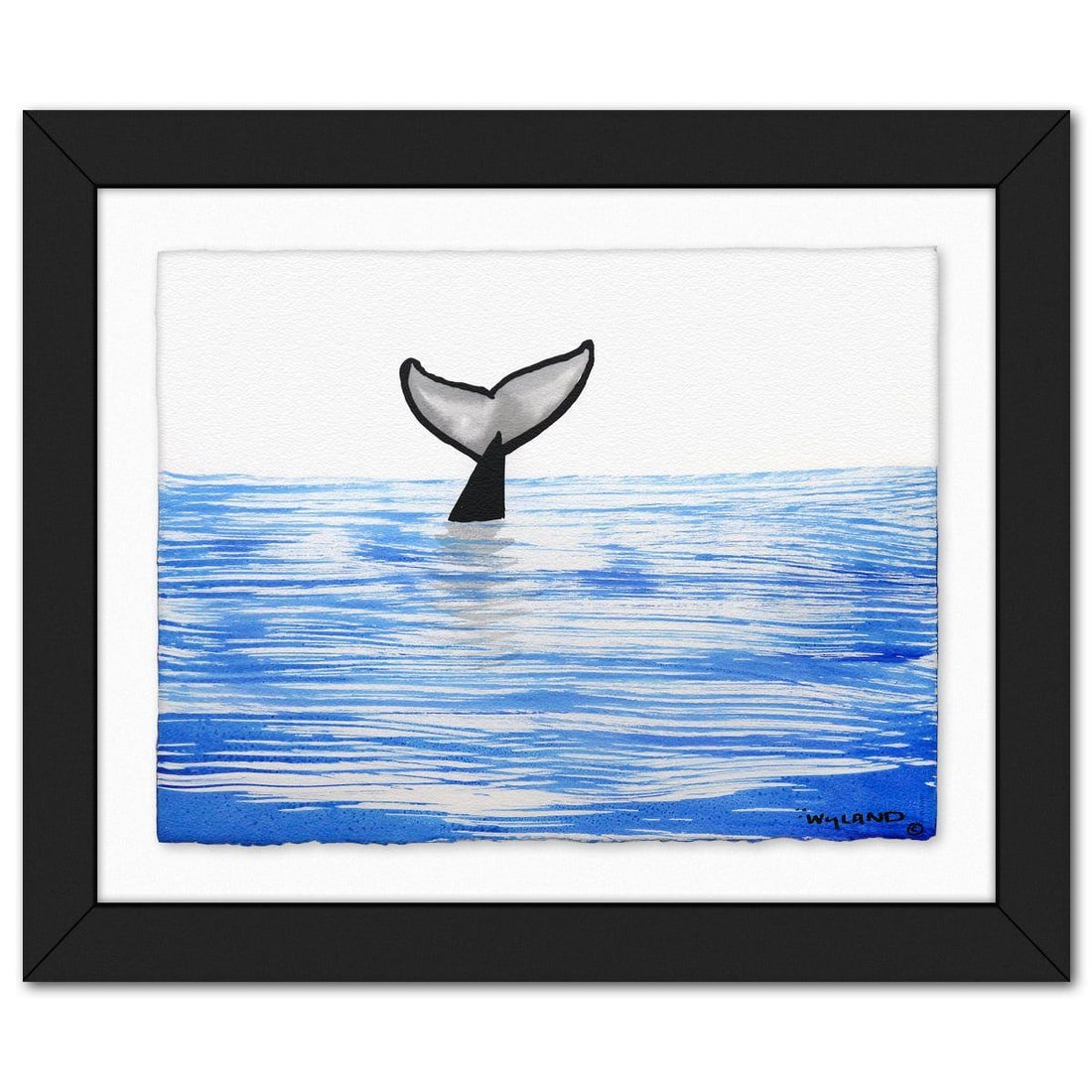 Wyland- Original Sumi Ink Painting "Whale Tail": Artist: Wyland. Medium: Original Sumi Ink Painting. Title: Whale Tail. Size: 23" x 30". Measures approx. 33" x 40" (framed). Signature: Hand signed by the artist. Certificate of Authenticity: Is inclu
