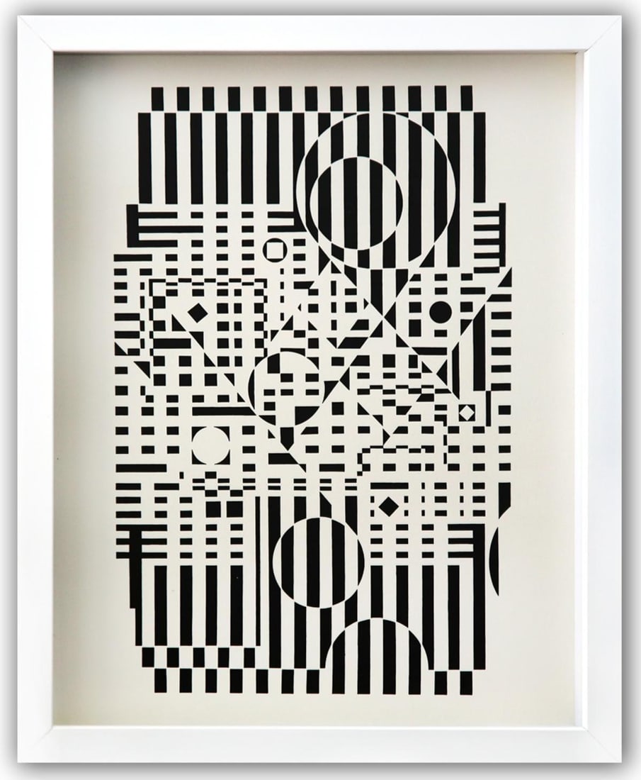 Victor Vasarely- Heliogravure Print "Untitled": Artist: Victor Vasarely. Medium: Heliogravure Print. Title: Untitled. Size: 13" x 10". Measures approx. 15" x 12" (framed). Additional: Custom Framed. Reference#: 21523.