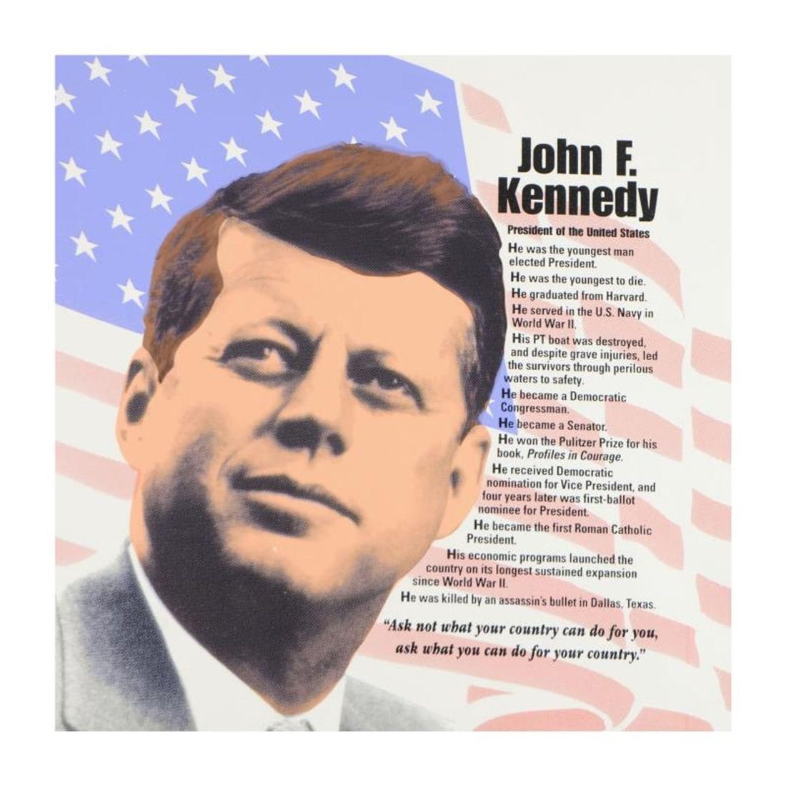 Steve Kaufman (1960-2010), "John F. Kennedy" Limited Edition Hand Pulled Silkscreen on Canvas,: John F. Kennedy is a limited edition hand pulled silkscreen on canvas by Andy Warhol protege Steve Kaufman (1960-2010). This piece is numbered 40/50 and hand signed inverso. Includes letter of authent