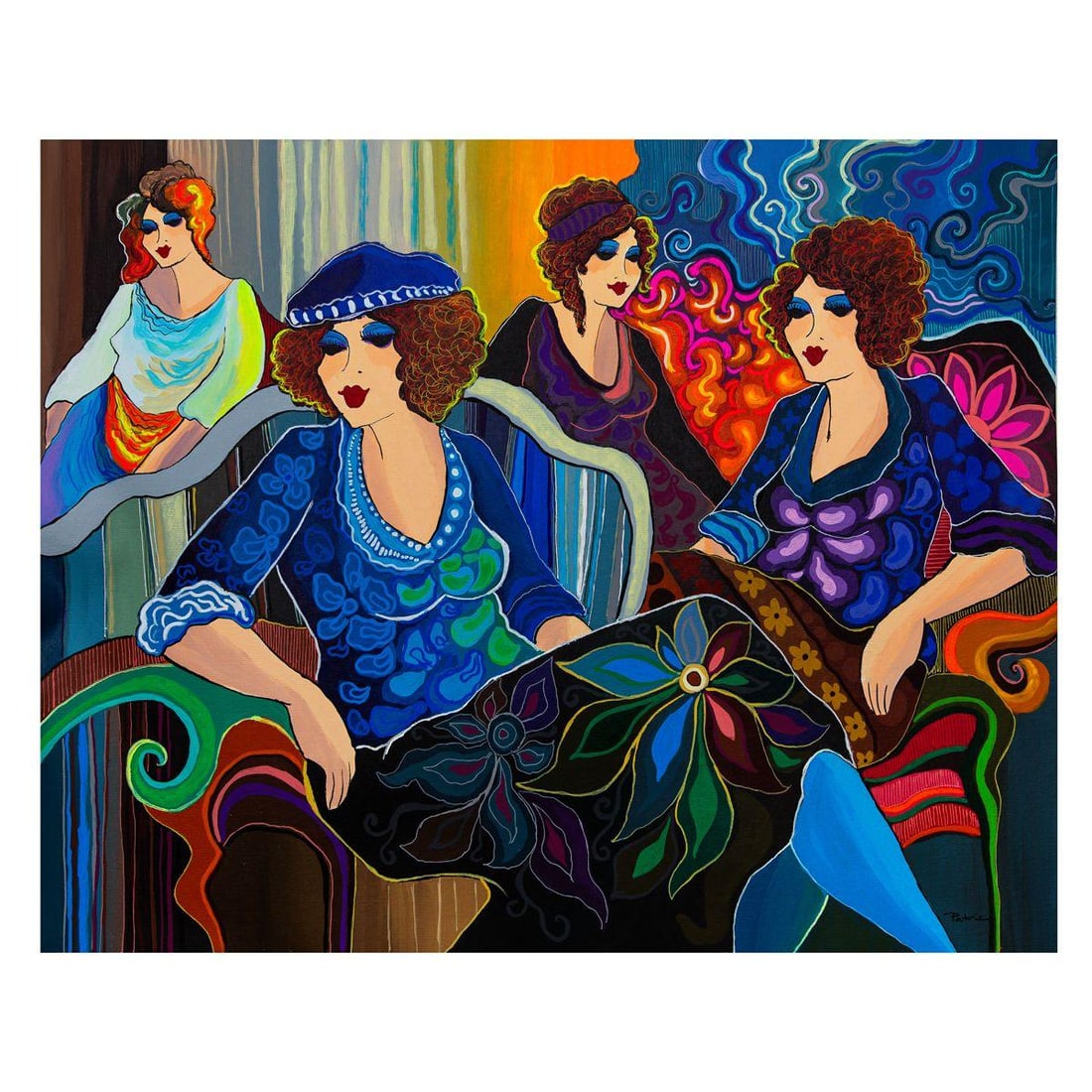 Patricia Govezensky- Original Acrylic on Canvas "Velvet Conversations": Artist: Patricia Govezensky. Medium: Original Acrylic on Canvas. Title: Velvet Conversations. Size: 24" x 30". Signature: Hand Signed by the Artist. Certificate of Authenticity: Is included.