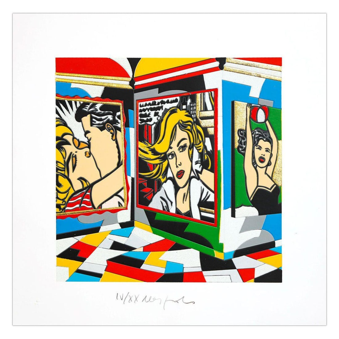 Ugo Nespolo- SIlkscreen on Paper "Women's Time": Artist: Ugo Nespolo. Medium: SIlkscreen on Paper. Title: Women's Time. Size: 10" x 10". Signature: Hand Signed and numbered. Certificate of Authenticity: Is included. Additional: Edition number might