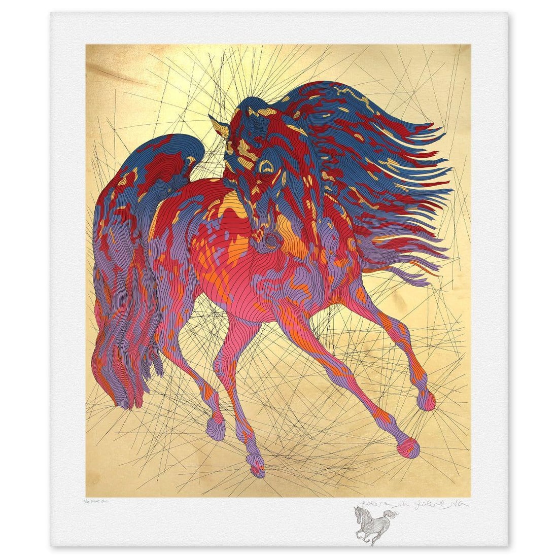 Guillaume Azoulay- Gold Leaf Silkscreen Remarque "Duke": Artist: Guillaume Azoulay. Medium: Gold Leaf Silkscreen Remarque. Title: Duke. Size: 45" x 36". Signature: Hand Signed and Numbered. Reference#: 74612.