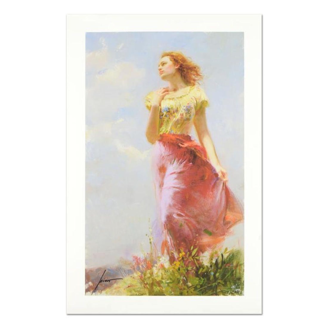 Pino (1939-2010) "Wind Swept" Limited Edition Giclee. Numbered and Hand Signed; Certificate of: Wind Swept is a limited edition giclee on paper by Pino (1939-2010). The piece comes numbered and is hand signed by the artist. Includes Certificate of Authenticity. Measures approximately 20 x 12" (i