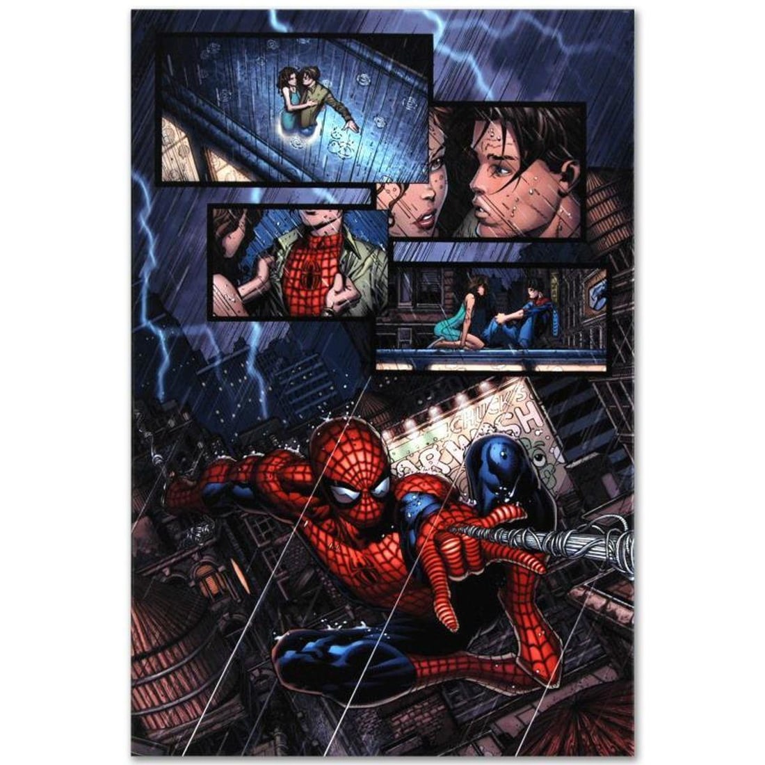 Marvel Comics "Ultimatum #1" Numbered Limited Edition Giclee on Canvas by David Finch with COA.: A piece of comic book history, this limited edition, from original art by David Finch,depicts Spider-Man in action. In 2003, Finch came to Marvel Comics for a year-long arc on Ultimate X-Men, after wh