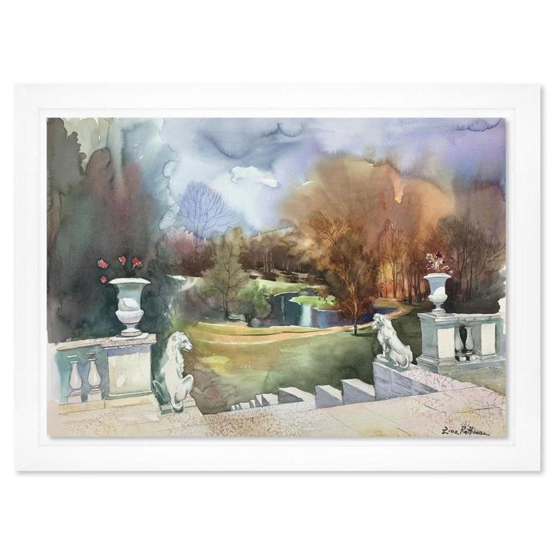 Zina Roitman, Framed Hand Signed Original Painting with Letter of Authenticity.: This is an untitled original painting on paper by Zina Roitman. The piece is hand signed, framed, and comes with a letter of authenticity. Measures approximately 24.5" x 33.5" (frame), 20.5" x 29.5" (