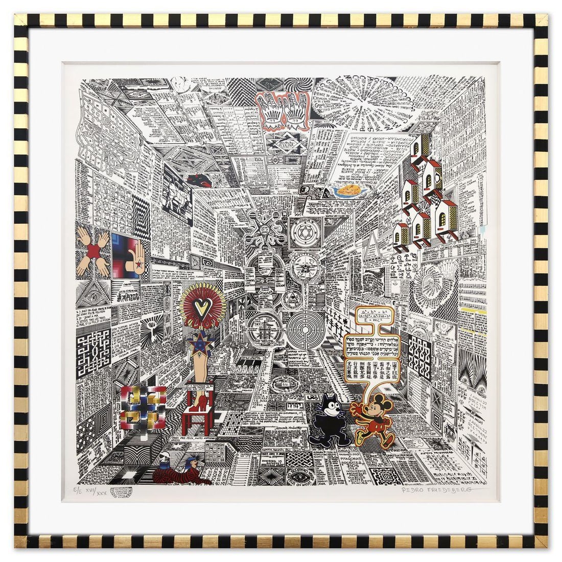 Pedro Friedeberg- Digital Graphic "Codice Miguelito": Artist: Pedro Friedeberg. Medium: Digital Graphic. Title: Codice Miguelito. Size: 25" x 25". Measures approx. 31" x 31" (framed). Signature: Hand signed and numbered. Certificate of Authenticity: Is i