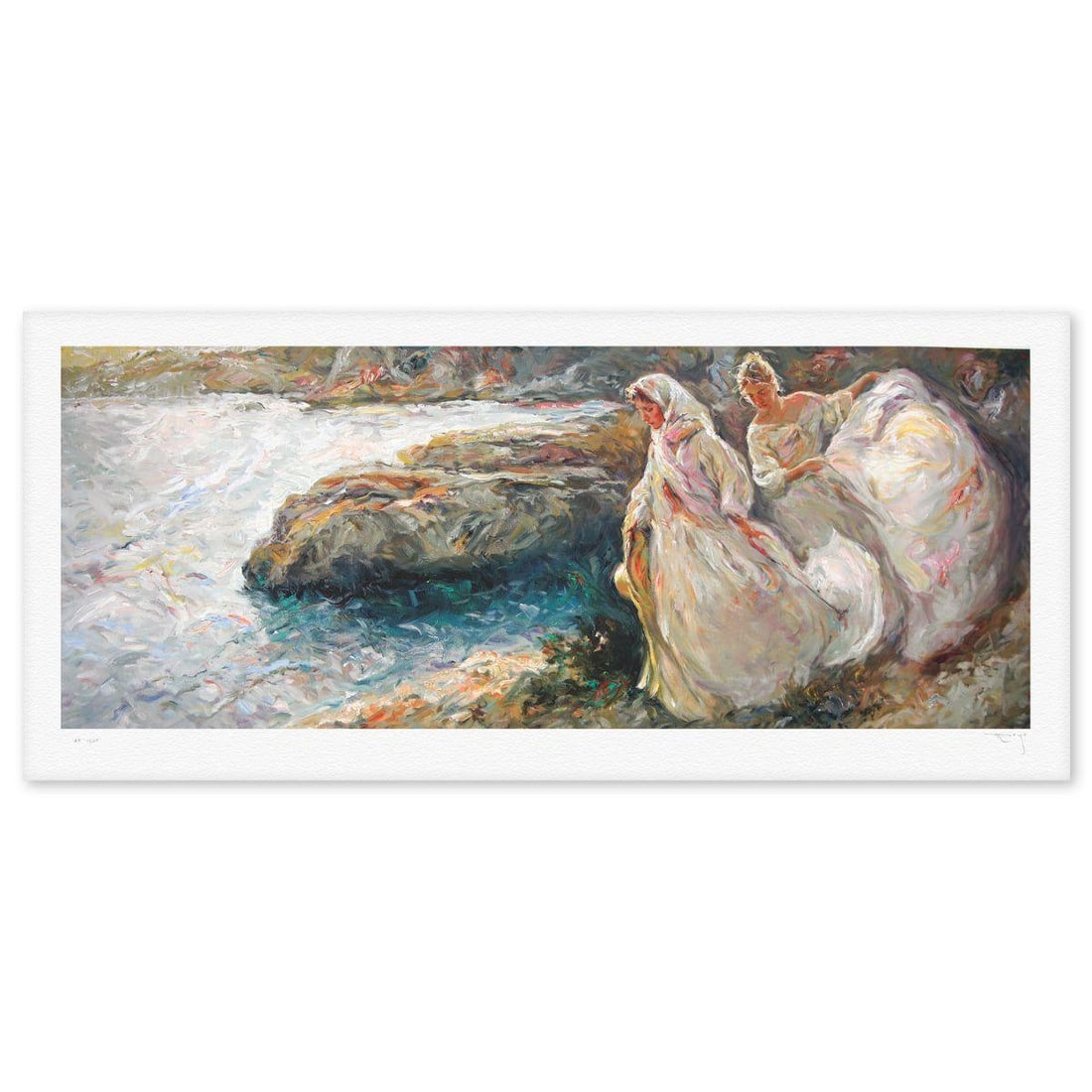 Royo- Serigraph "Bajando hacia el Mar": Artist: Royo. Medium: Serigraph. Title: Bajando hacia el Mar. Size: 22" x 49". Signature: Hand signed and numbered. Reference#: 74810.