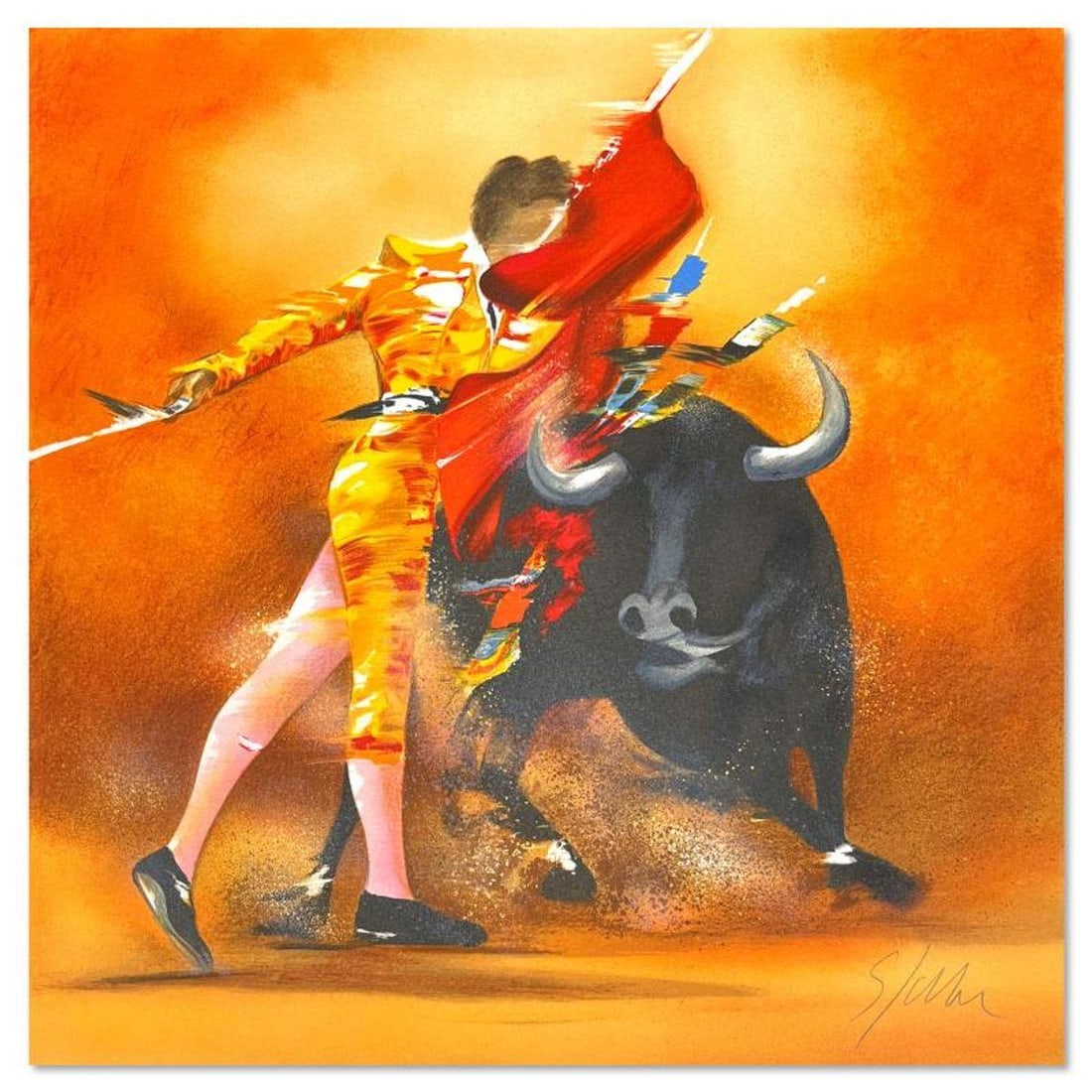 Victor Spahn, "Corrida" hand signed limited edition lithograph with Certificate of Authenticity.: Corrida is a limited edition lithograph on paper by Victor Spahn. Printed at Art-Lithographies workshop in Paris, the piece is hand signed by the artist and comes with a certificate of authenticity. M