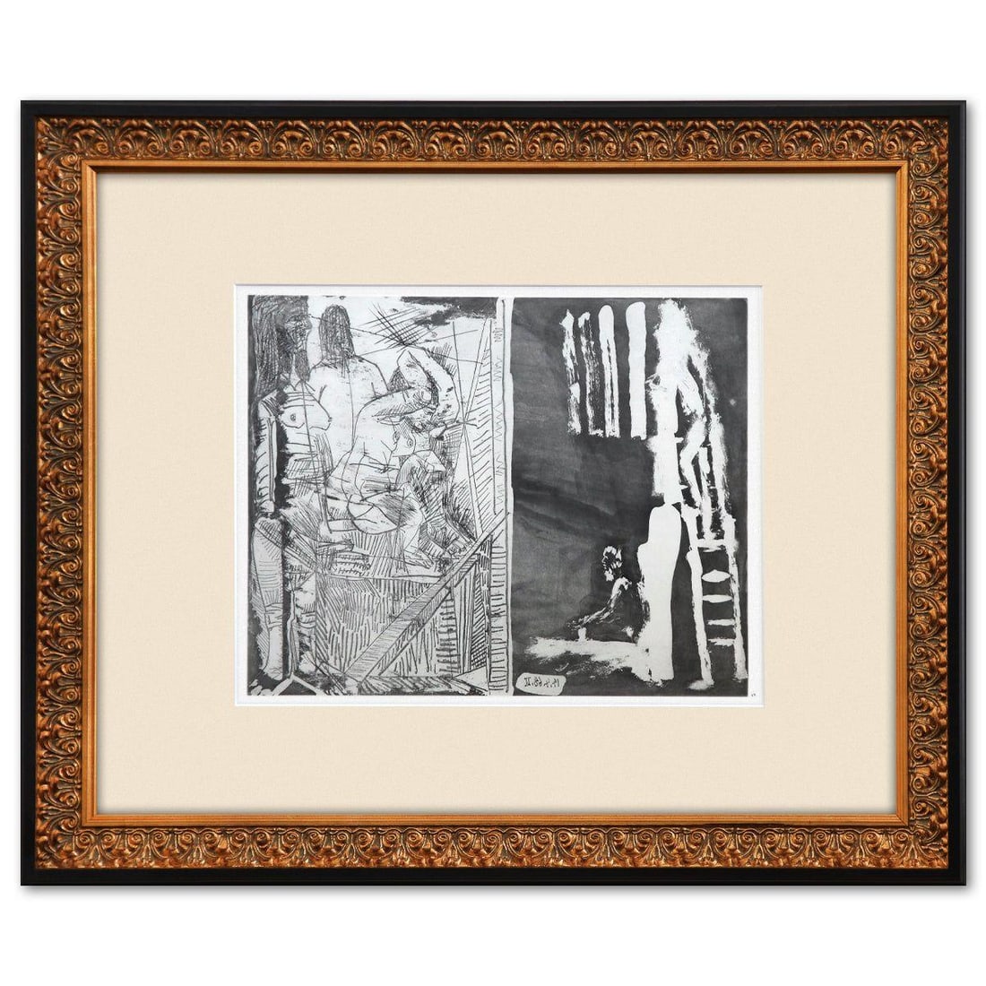 After Pablo Picasso- Offset Lithograph "From The 347 Series": Artist: After Pablo Picasso. Medium: Offset Lithograph. Title: From The 347 Series. Size: 9" x 12". Measures approx. 18" x 20.5" (framed). Additional: Custom framed. Unsigned and unnumbered. The 347 S