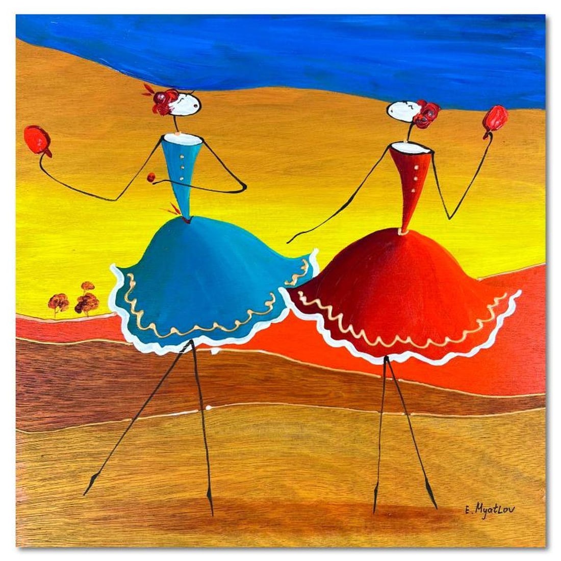 Ester Myatlov, Hand Signed Original Painting on Wood Panel with Letter of Authenticity.: This is an original painting oil on wood panel by Ester Myatlov. Hand signed by the artist, this piece comes with a letter of authenticity. Measures approximately 12" x 12" (image).