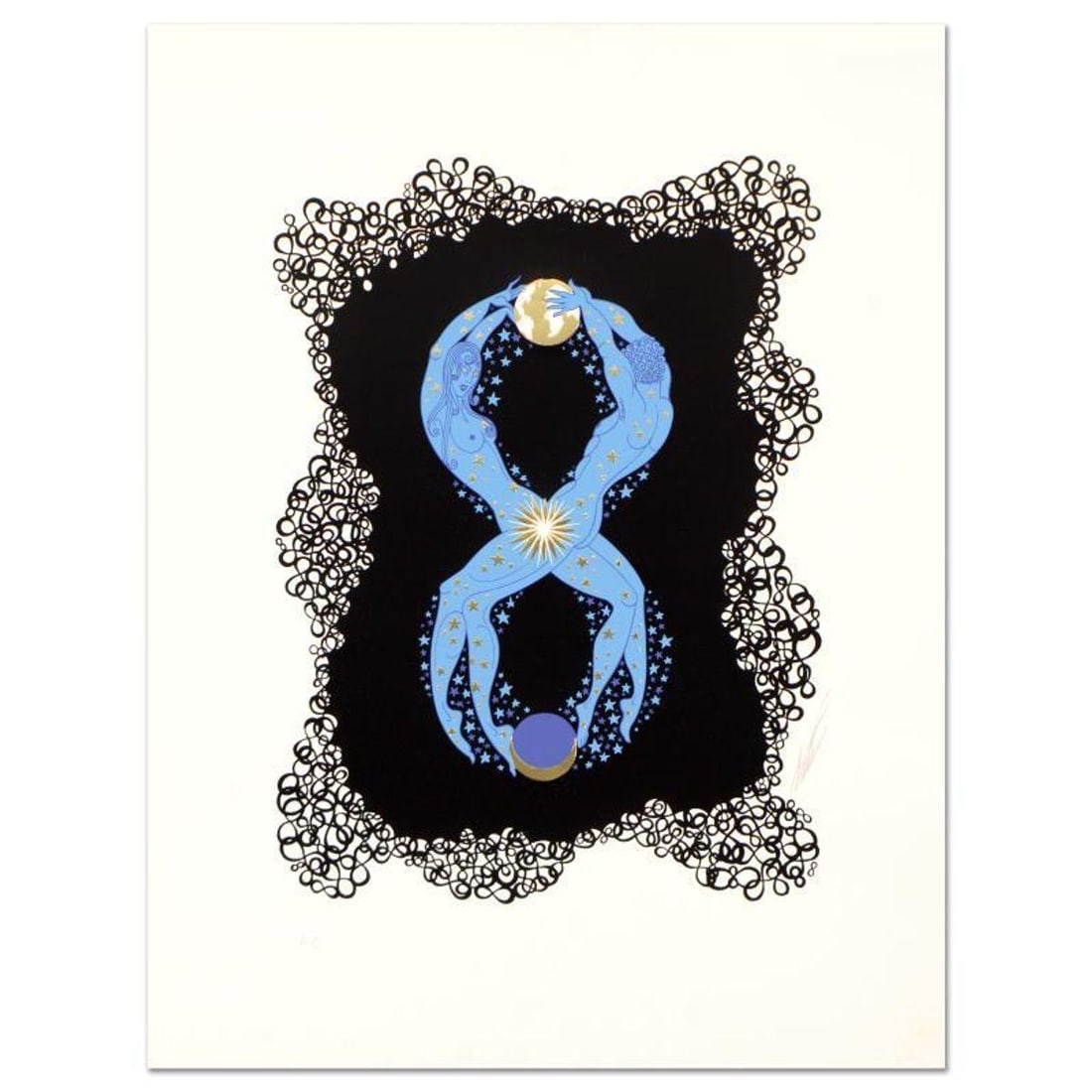 Erte (1892-1990), "Numeral 8" Hand Signed HC Limited Edition Serigraph with Certificate of: Numeral 8 is a hand signed limited edition serigraph on paper by Erte (1892-1990) from an HC edition. Includes Certificate of Authenticity. Measures approx. 22.5" x 17" (border), 17" x 12" (image). Du