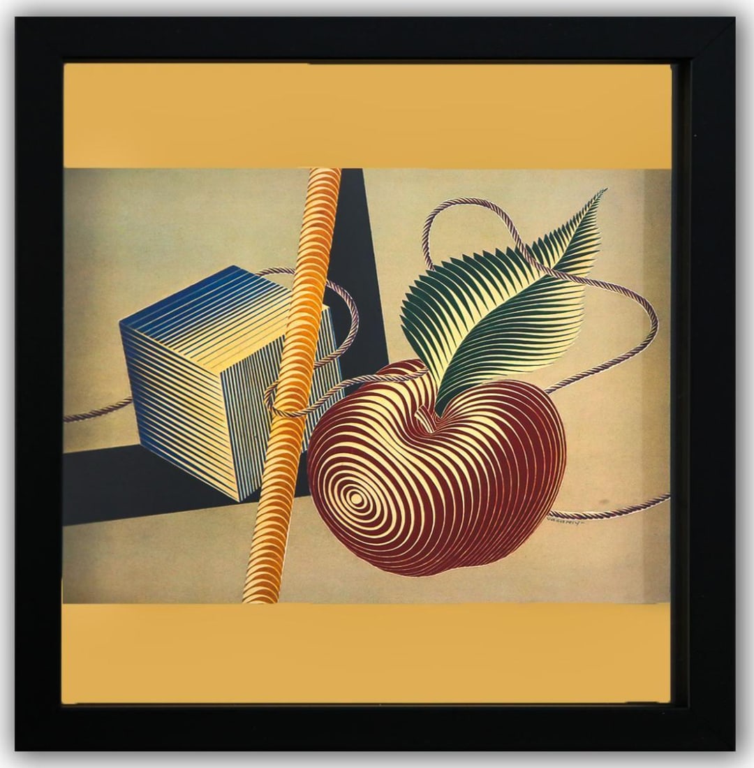Victor Vasarely- Heliogravure Print "Untitled": Artist: Victor Vasarely. Medium: Heliogravure Print. Title: Untitled. Size: 11" x 10". Measures approx. 13" x 12" (framed). Additional: Custom Framed. Reference#: 21469.