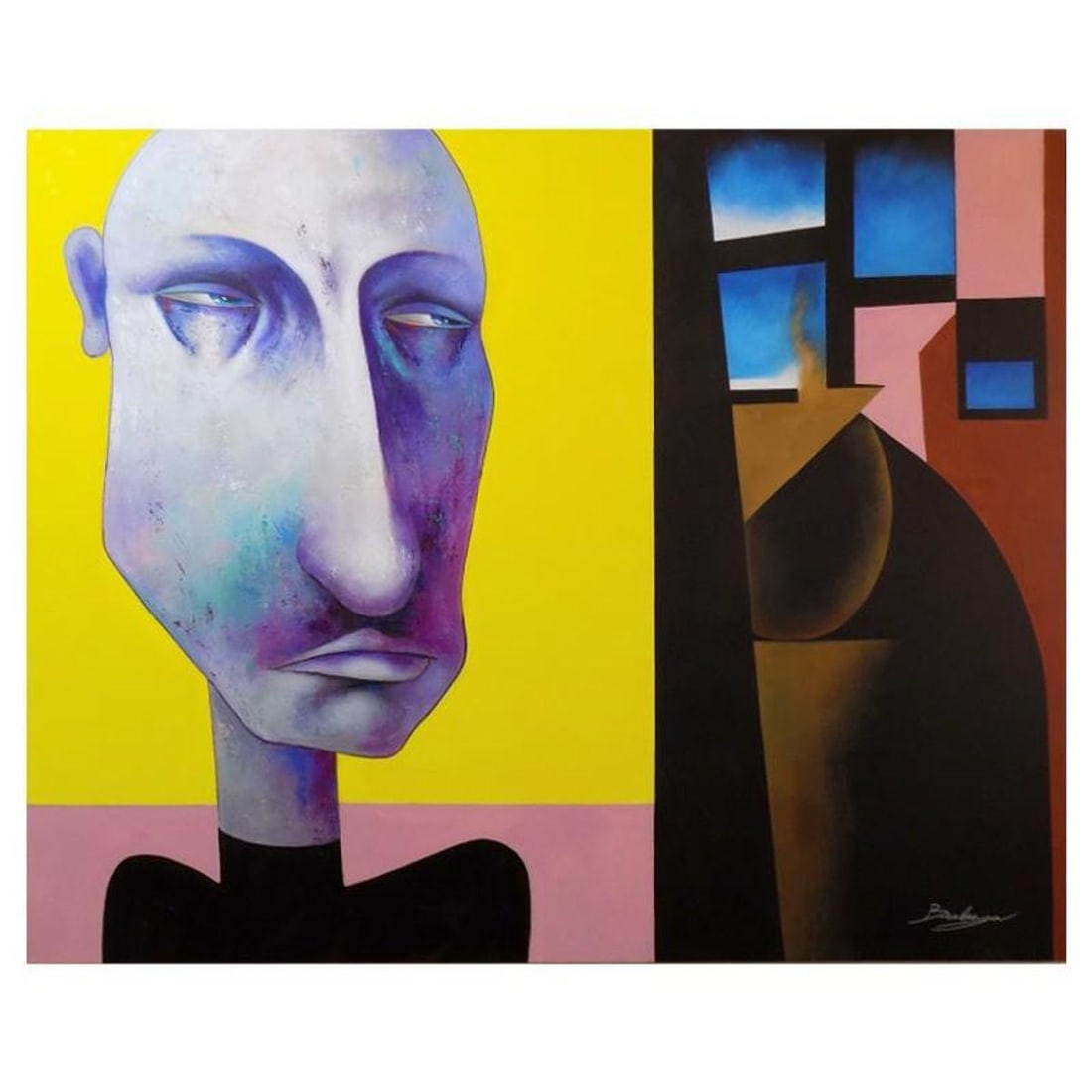 Berberyan, "Now I am really confused" Hand Signed Original Painting on Canvas with Letter of: Now I Am Really Confused is an original acrylic mixed media painting on canvas by Ara Berberyan. The piece is hand signed and comes with a letter of authenticity. Measures approximately 48" x 60".