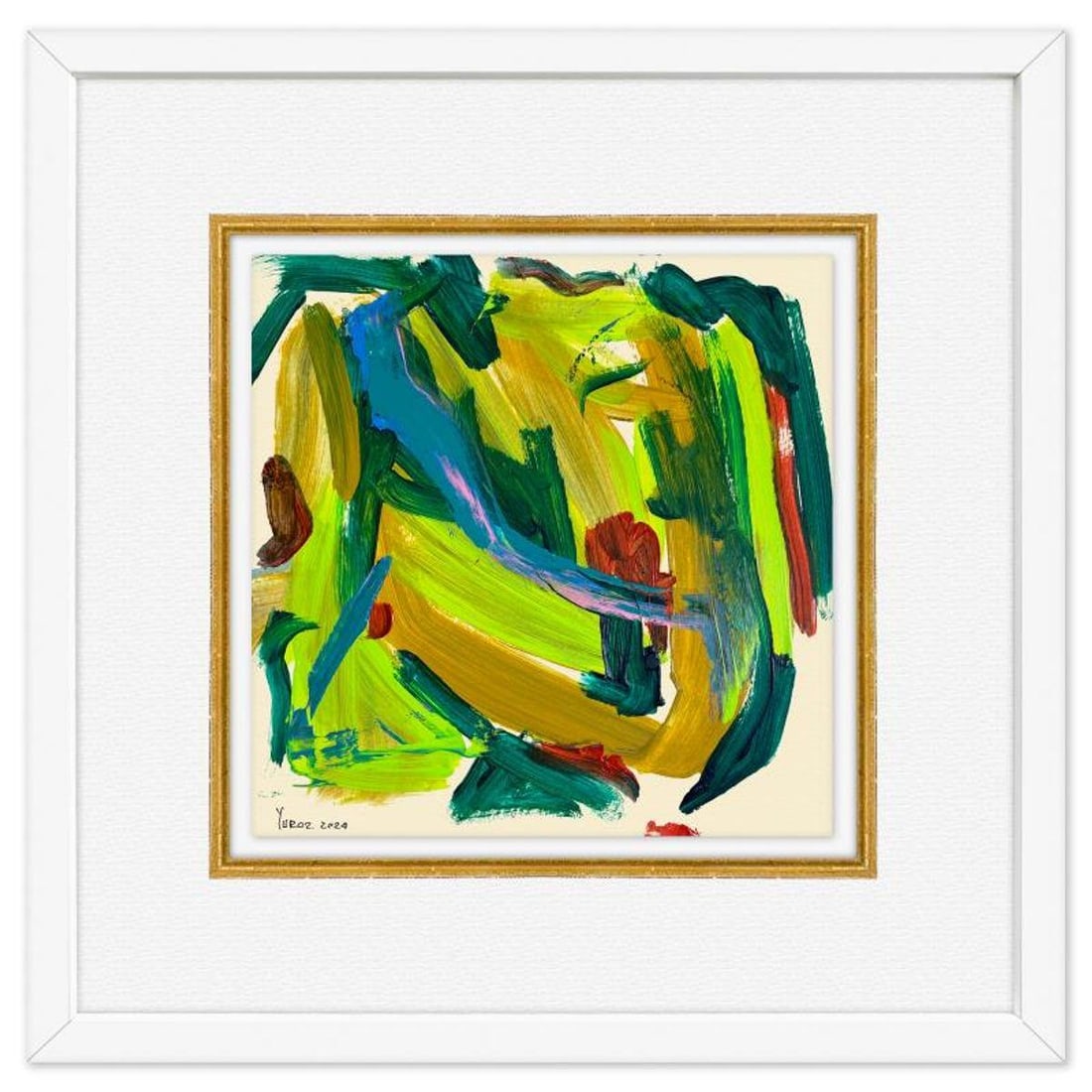 Yuroz, Framed Original Painting, Hand Signed with Letter of Authenticity.: This is an original painting on paper by Yuroz, hand signed by the artist. This piece comes custom framed on linen. Includes Letter of Authenticity. Measures approx. 18" x 18" (frame), 10" x 10" (imag