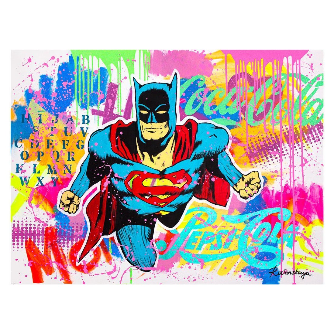 Nastya Rovenskaya- Original Oil on Canvas "Superhero": Artist: Nastya Rovenskaya. Medium: Original Oil on Canvas. Title: Superhero. Size: 30" x 40". Signature: Hand Signed by the artist. Certificate of Authenticity: From the publisher. Reference#: 34475.