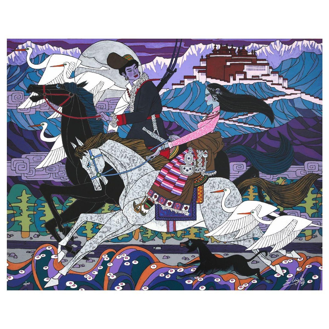 Zu Ming Ho- Silkscreen "Approaching the Budhala Palace": Artist: Zu Ming Ho. Medium: Silkscreen. Title: Approaching the Budhala Palace. Size: 24" x 30". Signature: Hand signed and numbered. Reference#: 74845.