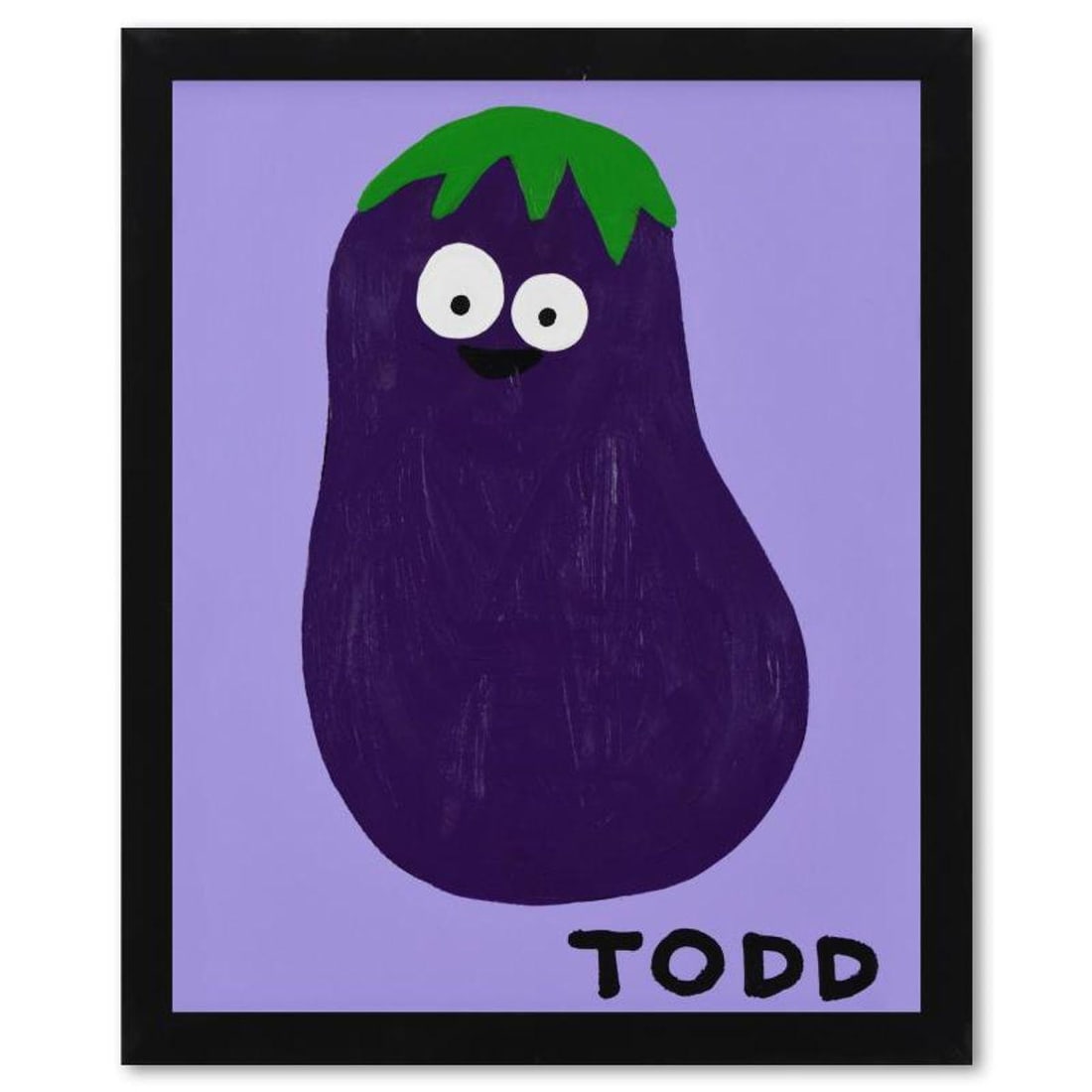 Todd Goldman, "Eggplant" Framed Original Acrylic Painting on Canvas, Hand Signed with Letter of: Eggplant is an original acrylic painting on canvas, hand signed by Todd Goldman. This piece comes framed. Includes Letter of Authenticity. Measures approx. 18" x 22" (frame), 15.5" x 19.5" (image). Th