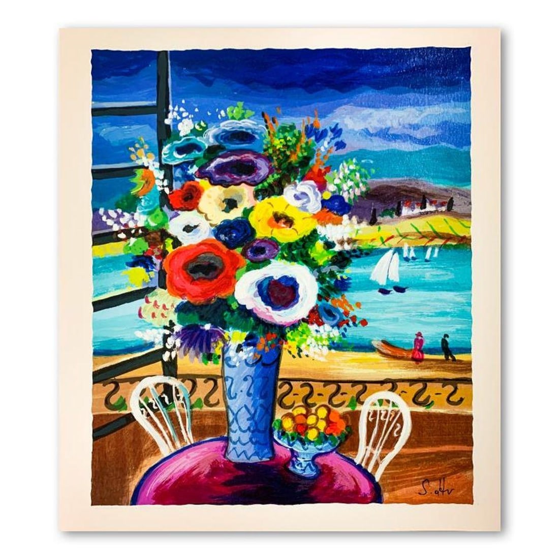 Shlomo Alter (1936-2021), "Balcony Views" Hand Signed Limited Edition Serigraph on Paper with Letter: Balcony Views is a limited edition serigraph on paper by Shlomo Alter (1936-2021). It is numbered and hand signed and includes a letter of authenticity. Measures approximately 14" x 11.5" (image). Ref