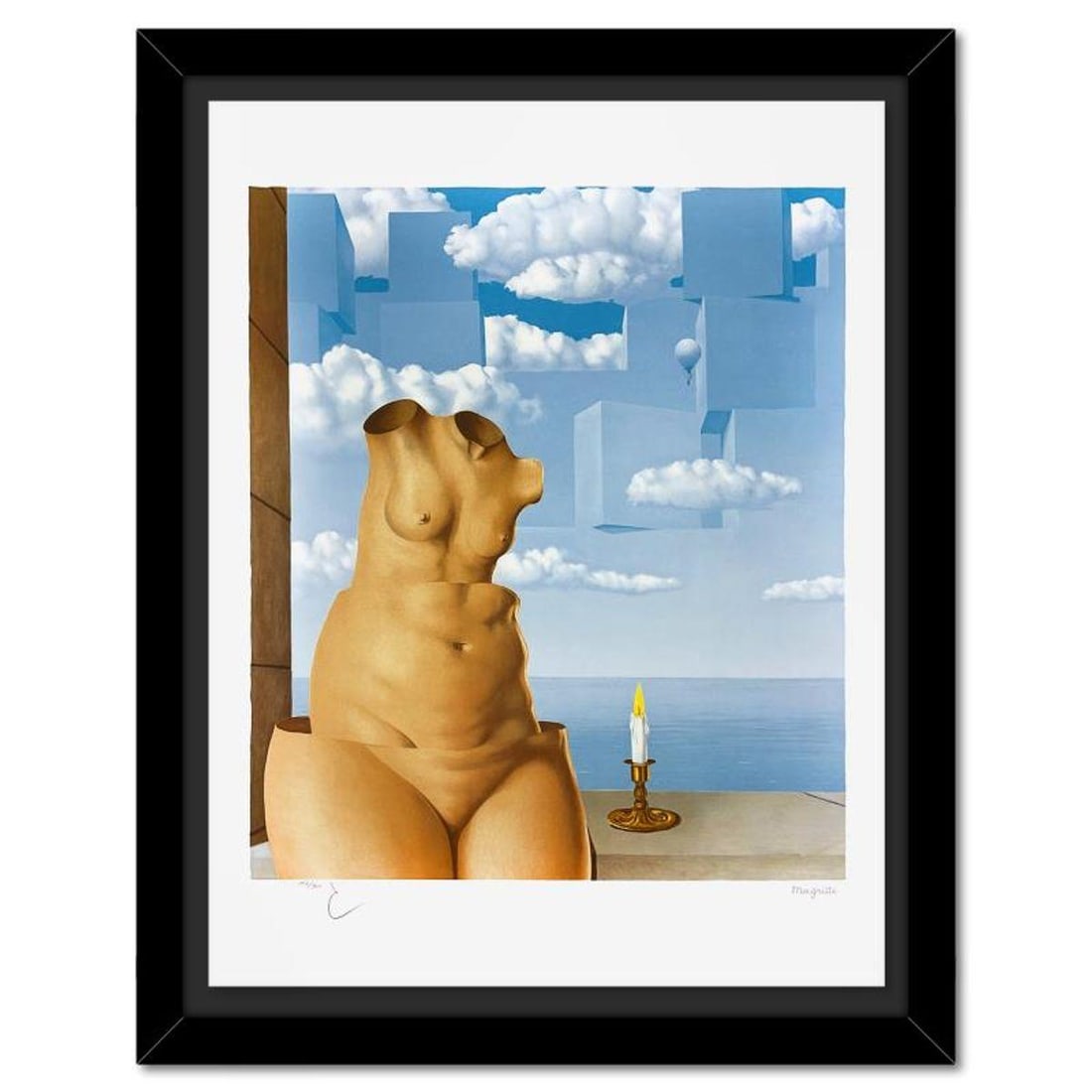 Rene Magritte 1898-1967 (After), "La Folie des Grandeurs II" Framed Limited Edition Lithograph,: La Folie des Grandeurs II is a limited edition lithograph by Rene Magritte (1898-1967). This piece is numbered 156/300 and bears the dry stamps of the Magritte Foundation & ADAGP (Society of Authors i