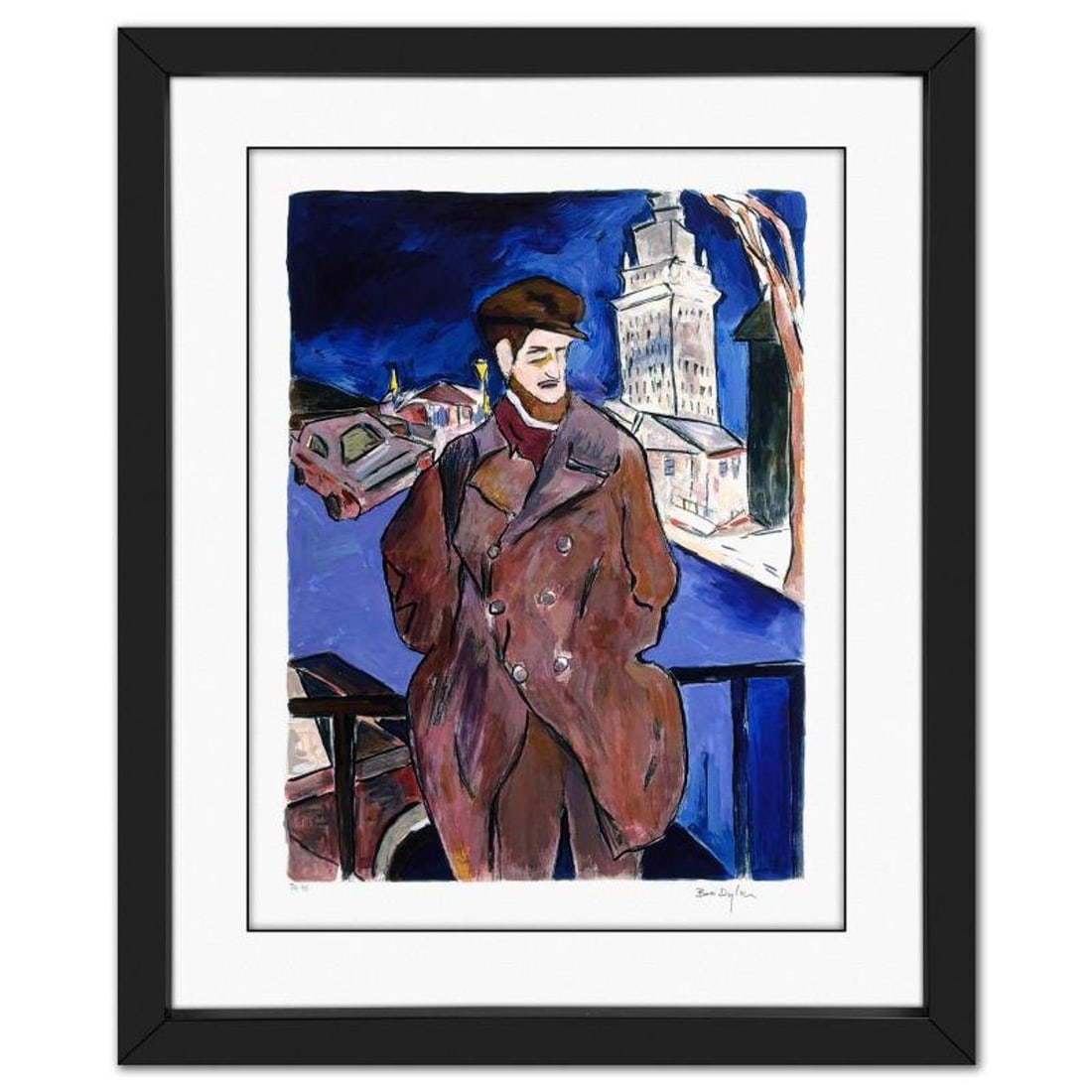 Bob Dylan, "Man on Bridge" Framed Limited Edition, TP Numbered 2/2 and Hand Signed with Letter of: Man on Bridge is a limited edition giclee on paper by Bob Dylan, TP numbered 2/2 and hand signed by the artist. This piece comes custom framed. Includes Letter of Authenticity. Measures approx. 31.5"