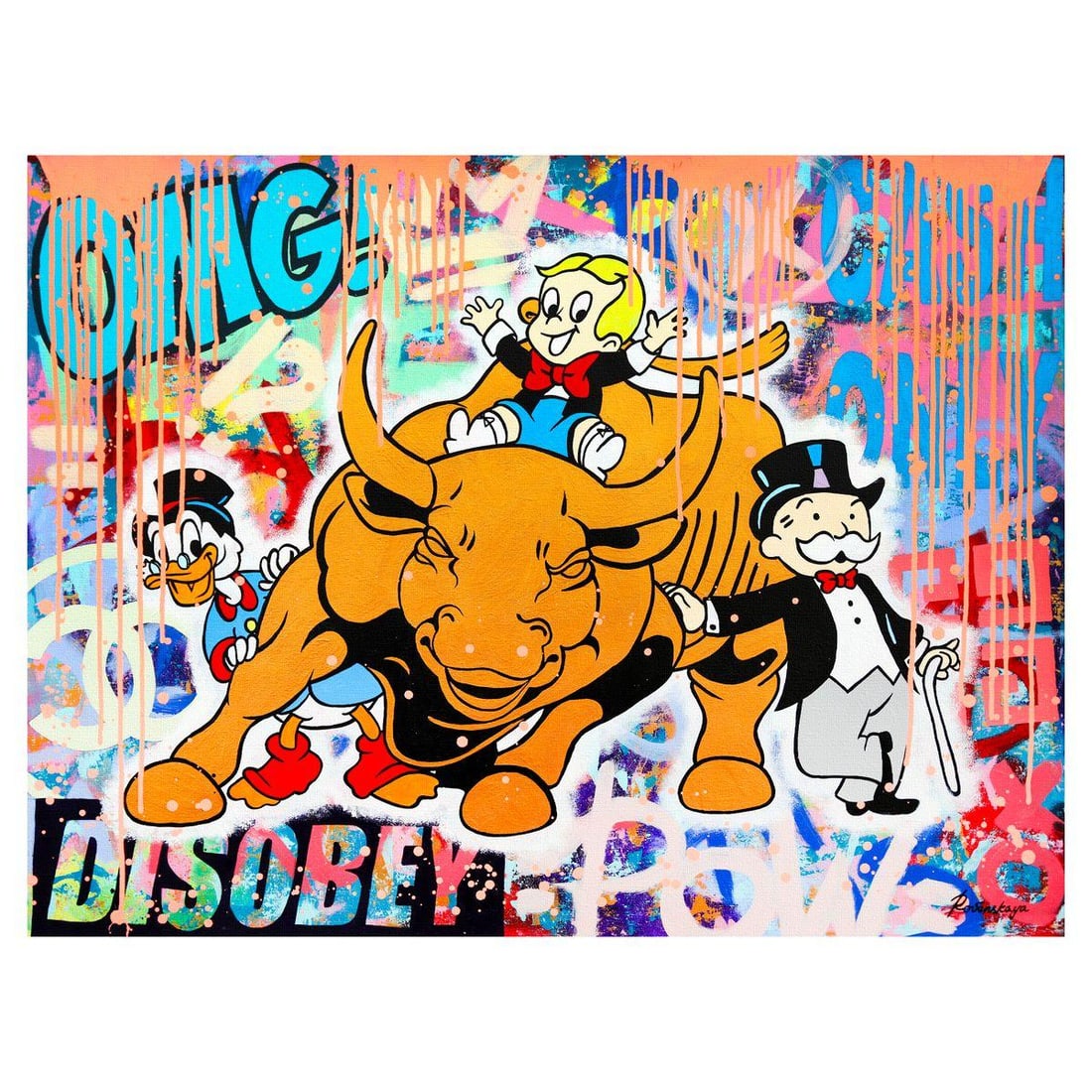 Nastya Rovenskaya- Original Oil on Canvas "Bull Market Dreams": Artist: Nastya Rovenskaya. Medium: Original Oil on Canvas. Title: Bull Market Dreams. Size: 30" x 40". Signature: Hand Signed. Certificate of Authenticity: Is included. Reference#: 36692.