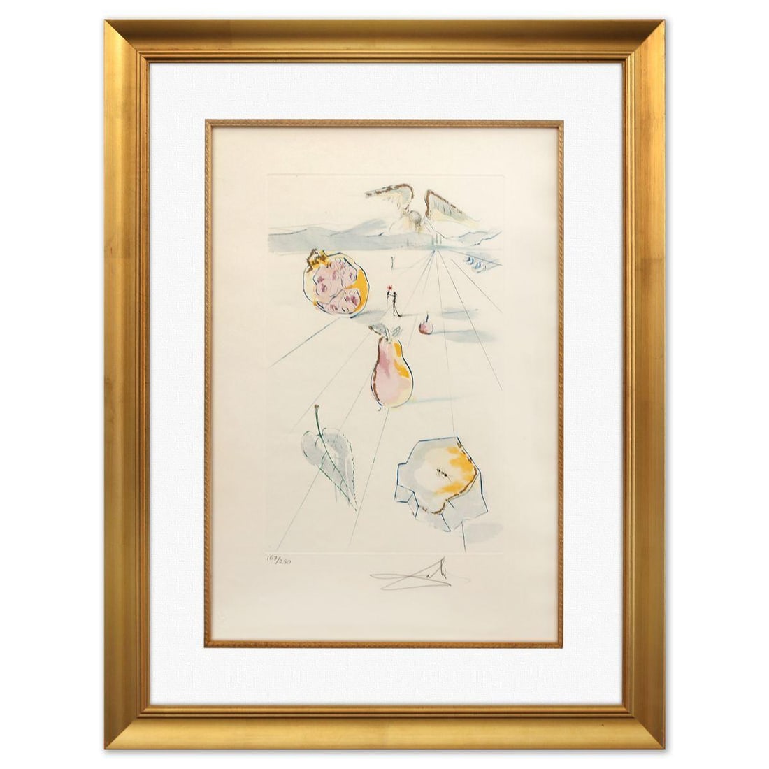 Salvador Dali- Original Lithograph "The Fruits of the Valley": Artist: Salvador Dali. Medium: Original Lithograph. Title: The Fruits of the Valley. Size: 22" x 15". Measures approx. 30" x 23" (framed). Signature: Hand signed and numbered. Certificate of Authentic