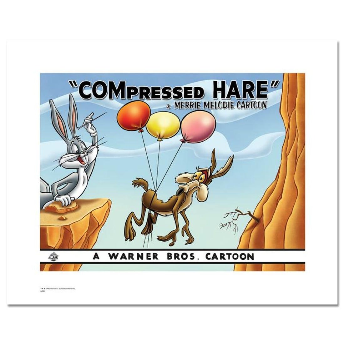 Compressed Hare Numbered Limited Edition Giclee from Warner Bros. with Certificate of Authenticity.: Compressed Hare is a limited edition giclee on paper from Warner Bros. featuring iconic Looney Tunes characters. The art was taken from an original Lobby Card used to promote "Compressed Hare" directe
