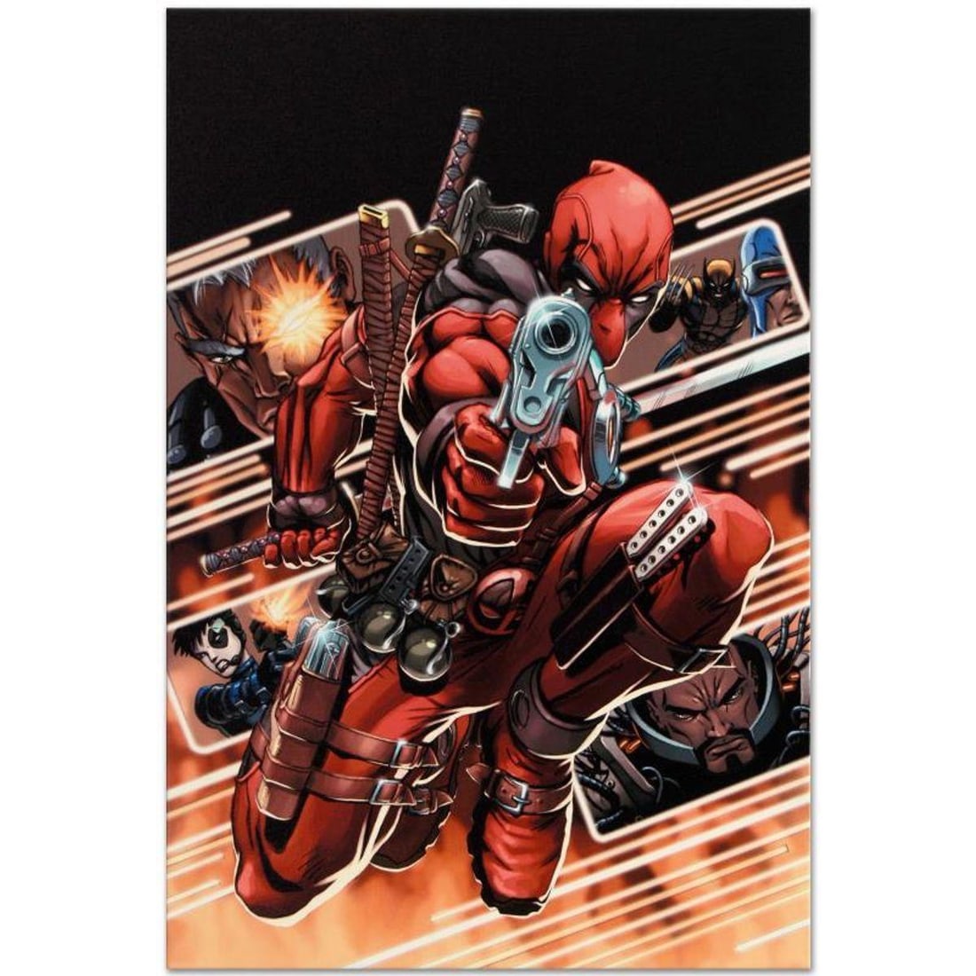 Marvel Comics "Cable & Deadpool #9" Numbered Limited Edition Giclee on Canvas by Patrick Zircher: A piece of comic book history, this limited edition, from original art by Patrick Zircher, depicts Deadpool and Cable among other X-Men characters. Zircher's early career as an illustrator in the genr