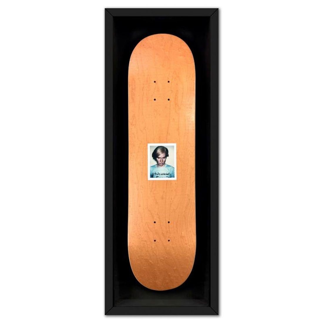 Andy Warhol (1928-1987), "Self-Portrait (Orange)" Framed One-of-a-Kind Unique Edition Skateboard,: Self-Portrait (Orange) is a one-of-a-kind unique edition skateboard by Andy Warhol (1928-1987), bearing the plate signature inverso of the artist. This piece comes custom framed. This piece is from a