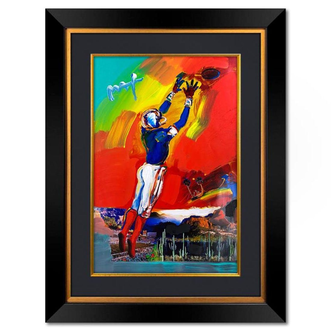 Peter Max, "Superbowl XXX" Framed One-of-a-Kind Mixed Media, Hand Signed with Registration Number: Superbowl XXX is a one-of-a-kind mixed media on paper, hand signed by Peter Max. The piece comes custom framed with a backside cutout to display Peter Max Studio registration number 306533 certifying