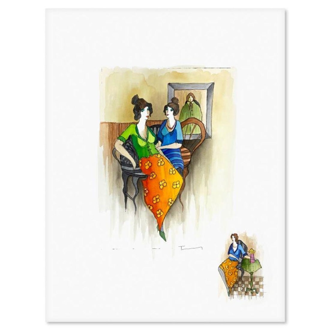 Itzchak Tarkay (1935-2012), Original Mixed Media Watercolor, Hand Signed with Letter of: This is an original mixed media watercolor on paper by Itzchak Tarkay (1935-2012), hand signed by the artist. Includes Letter of Authenticity. Measures approx. 30" x 22" (image).