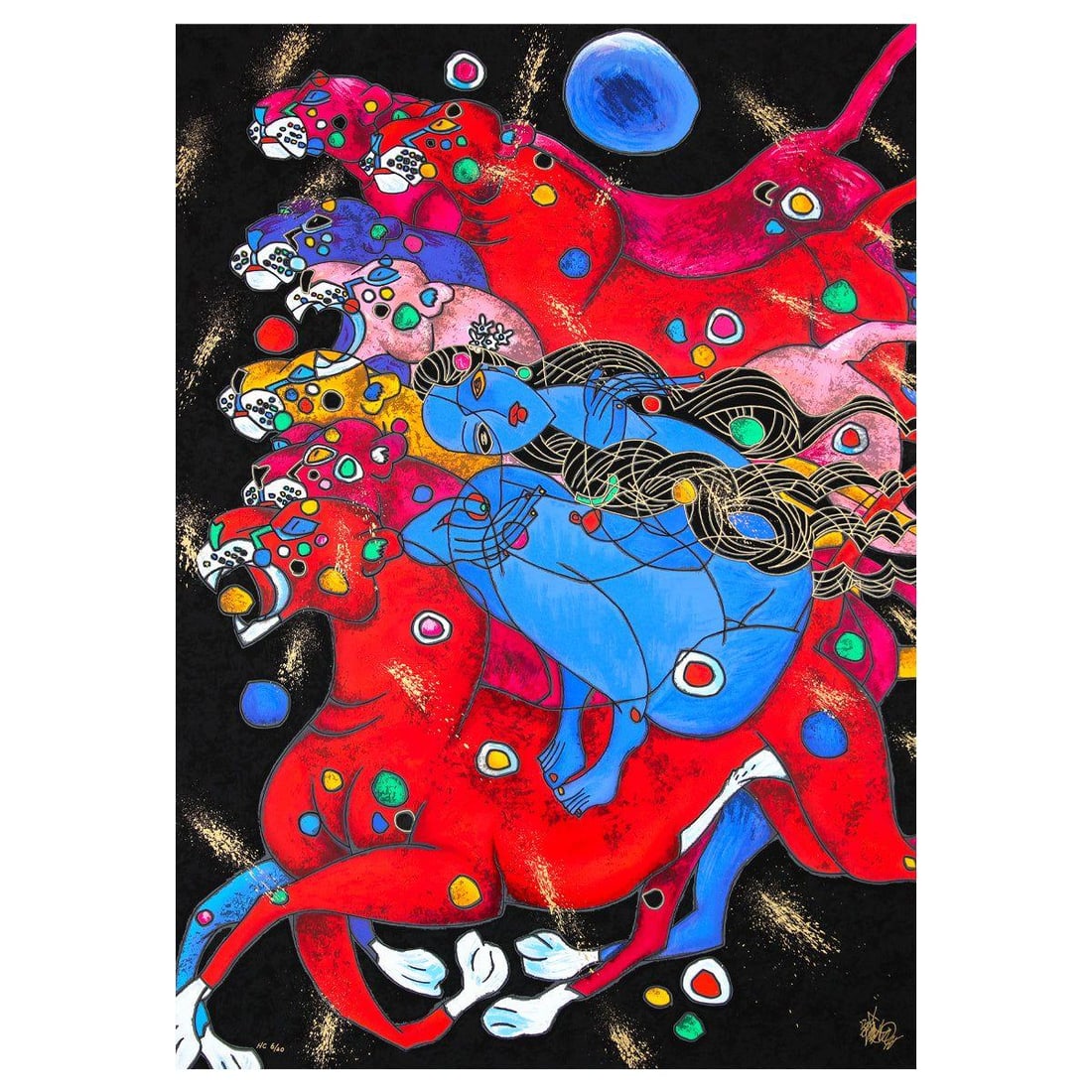 Jian Tie Feng- Silkscreen "Panthers": Artist: Jian Tie Feng. Medium: Silkscreen. Title: Panthers. Size: 45" x 32". Signature: Hand Signed and Numbered. Reference#: 80527.