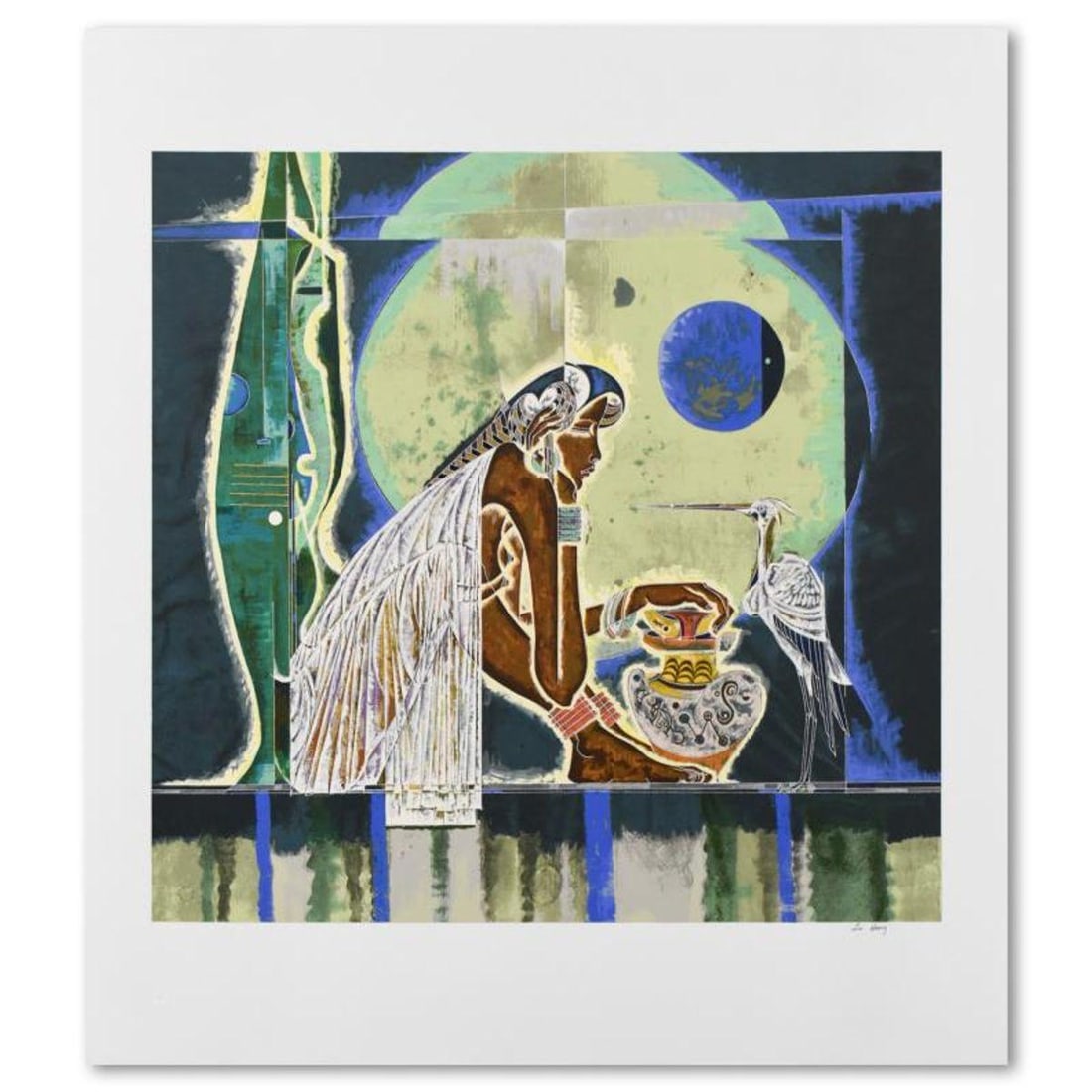 Lu Hong, "Muse" Limited Edition Serigraph, Numbered and Hand Signed with Letter of Authenticity: Muse is a limited edition serigraph on paper by Lu Hong, numbered and hand signed by the artist. Includes Letter of Authenticity. Measures approx. 34" x 38" (with border), 29" x 28" (image).
