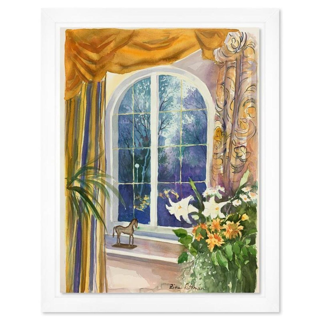 Zina Roitman, Framed Hand Signed Original Painting with Letter of Authenticity.: This is an untitled original painting on paper by Zina Roitman. The piece is hand signed, framed, and comes with a letter of authenticity. Measures approximately 32.5" x 25" (framed), 28.5" x 21" (she