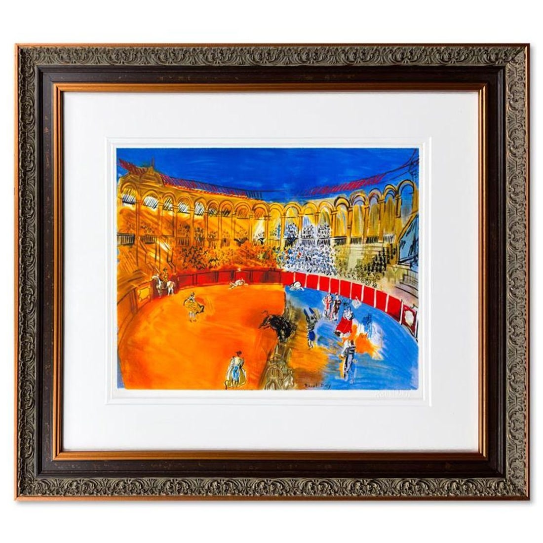 Raoul Dufy (1877-1953), "La Course De Taureaux" Framed Limited Edition Lithograph with Letter of: La Course De Taureaux is a framed limited edition lithograph on paper by Raoul Dufy. Printed by Atelier Tete a Tete in Paris and authorized by Dufy owners of rights and ADAGP Paris , the piece is plat