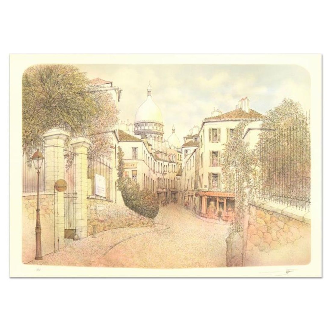 Rolf Rafflewski, "Montmart" Limited Edition Lithograph, Numbered and Hand Signed.: Montmart is a limited edition lithograph on paper by Rolf Rafflewski, numbered and hand signed by the artist! Measures approx. 29.5" x 21" (border). 27" x 19" (image). Reference#: 93277.