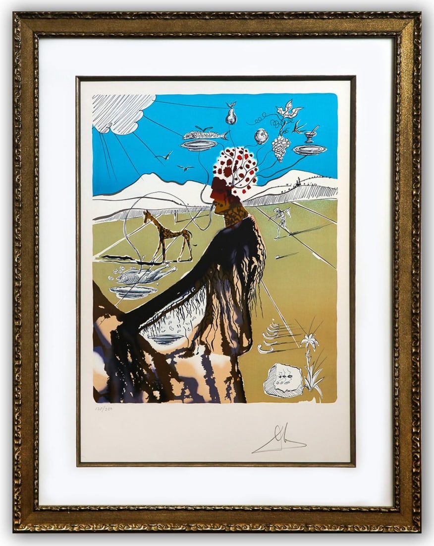 Salvador Dali- Original Lithograph "Earth Goddess": Artist: Salvador Dali. Medium: Original Lithograph. Title: Earth Goddess. Size: 28" x 20". Measures approx. 38" x 30" (framed). Signature: Hand Signed and Numbered by the artist. Certificate of Authen