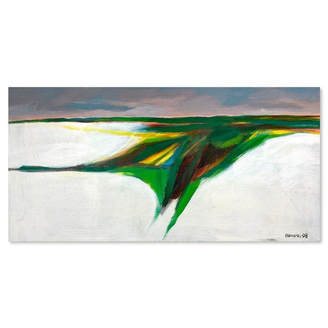 Milton Berwin (1925-2023), Original Painting on Canvas (14" x 28"), Dated 1998 and Hand Signed with: This is an original painting on stretched canvas by Milton Berwin (1925-2023), dated 1998 and hand signed by the artist. Includes Letter of Authenticity. Measures approx. 14" x 28" (image). Due to the