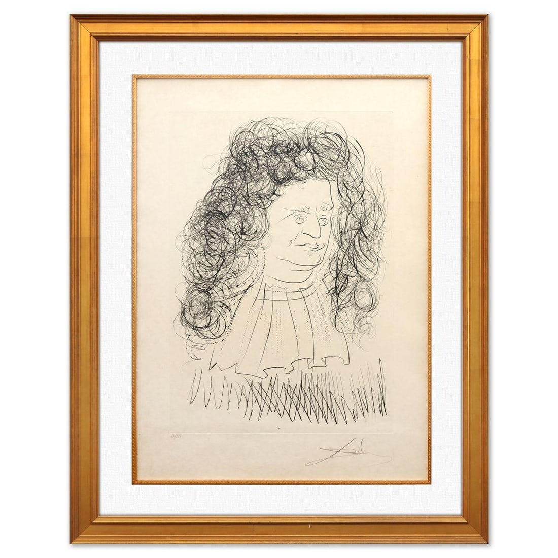 Salvador Dali- Original Lithograph "Le Portrait de La Fontaine": Artist: Salvador Dali. Medium: Original Lithograph. Title: Le Portrait de La Fontaine. Size: 29" x 21". Measures approx. 39" x 30" (framed). Signature: Hand signed and numbered. Certificate of Authent